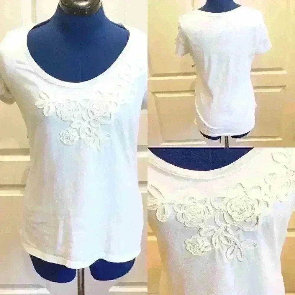 STUDIO Ladies' Appliqué Tee W/ Pearl Beads - Picture 3 of 7